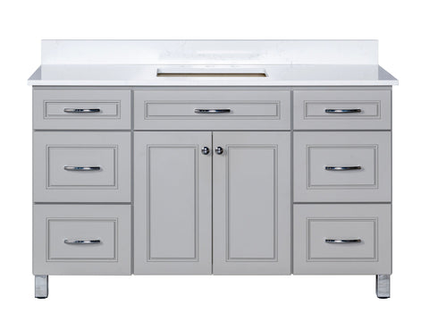 All Wood 54 inch Bathroom Vanity Cabinet with Quartz Countertop