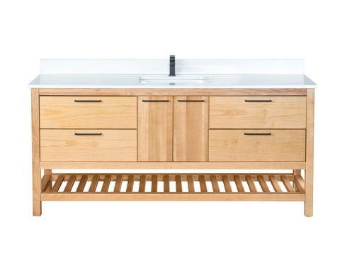 71 Inch Vanity Cabinet with 72-1/2" White Quartz Countertop