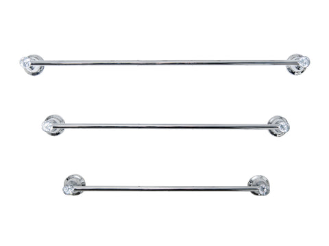 Towel Bar in Chrome with Clear White Crystal Accent. Available in Three Sizes.