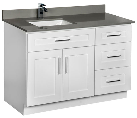 48-inch Offset Bathroom Vanity in White. Right Offset or Left Offset Sink Bathroom Cabinet Available for Purchase.