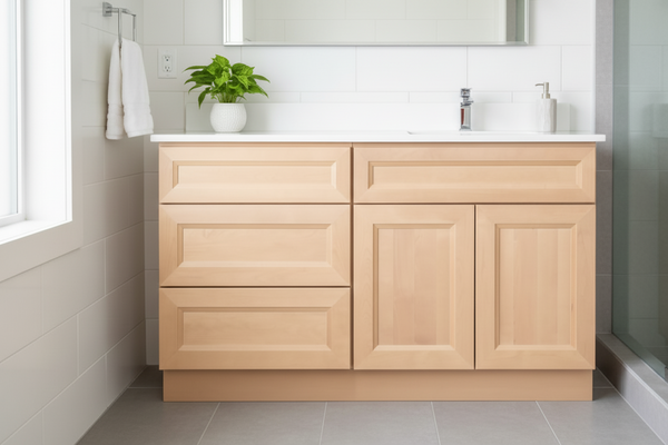 Solid Wood Bathroom Vanity Cabinet with Right Offset Sink and Quartz Countertop
