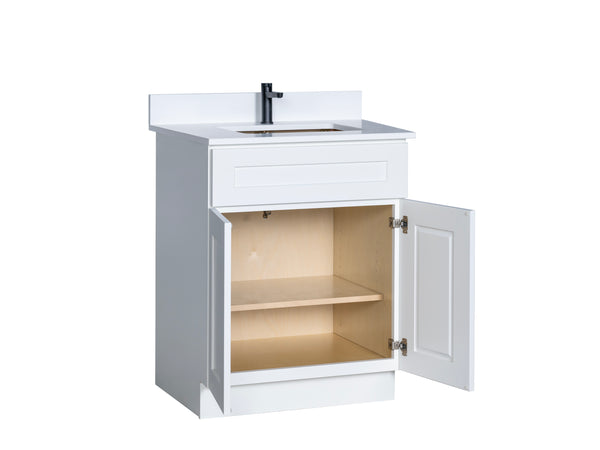 White 27 in Bathroom Vanity Base with Custom Quartz Countertop
