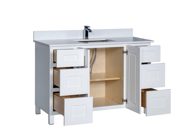 48 Single Sink White Vanity with Doors and Drawers