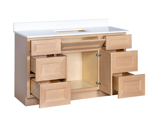 54 inch single sink Timber vanity cabinet with deep storage drawers open