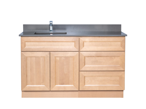 All Wood Bathroom Vanity with Off Center Sink and Quartz Countertop