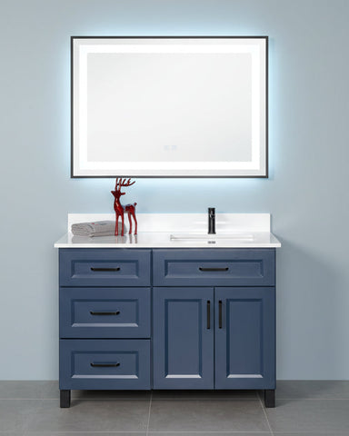 42" Offset Bathroom Vanity in Blue with Legs