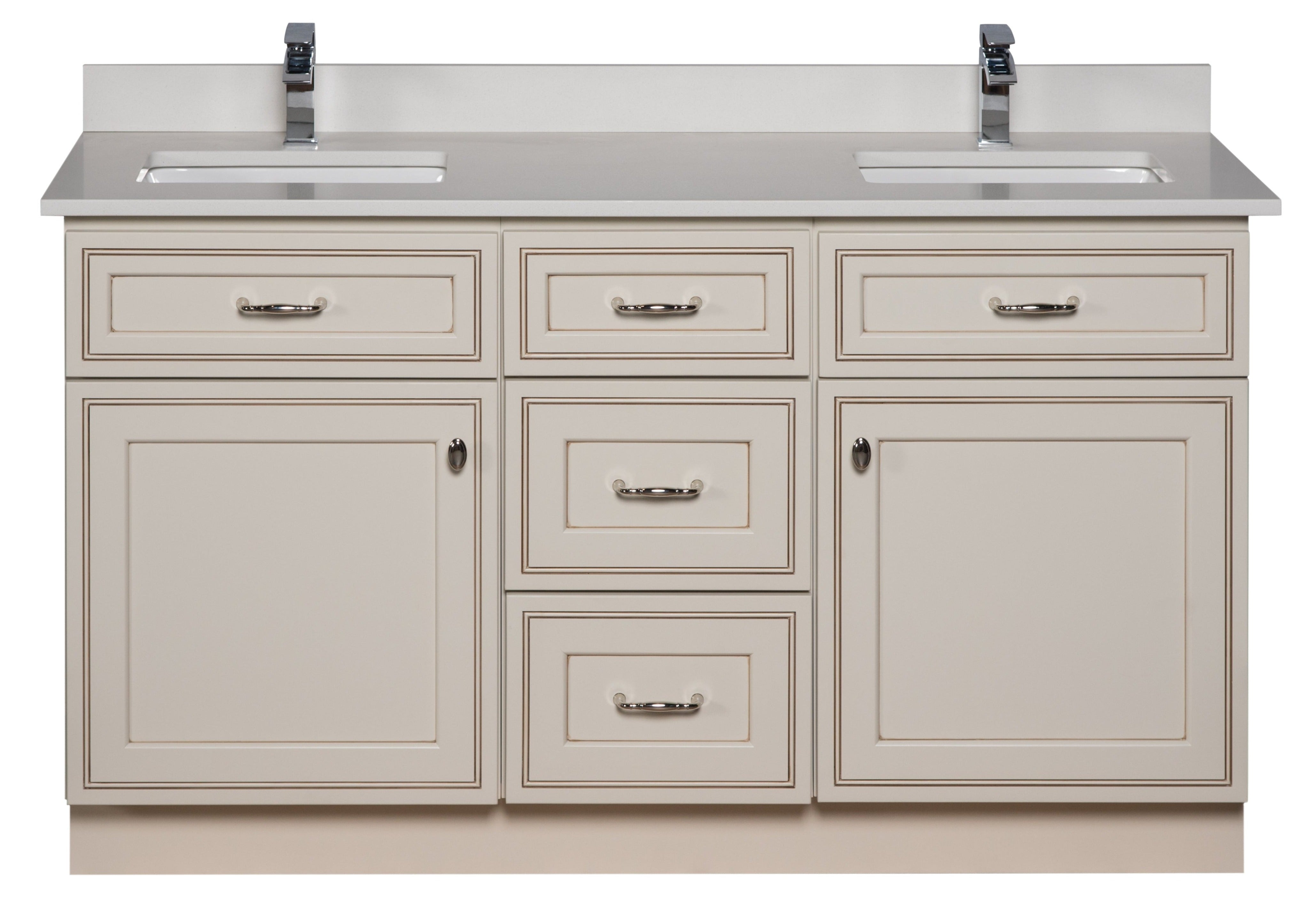 57" Double Sink Bathroom Vanity in Pearl | Broadway Vanities