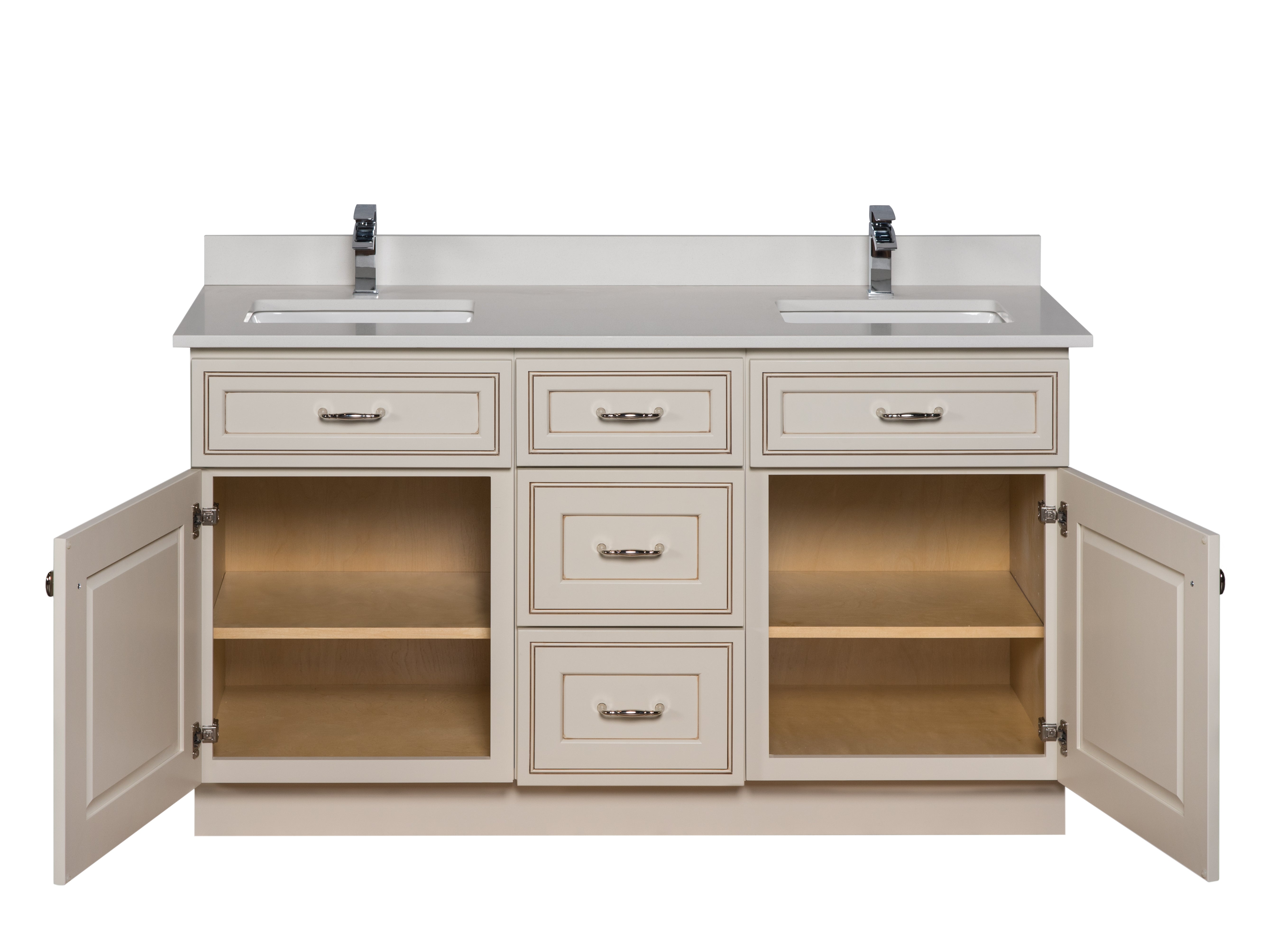 57" Double Sink Bathroom Vanity in Pearl | Broadway Vanities