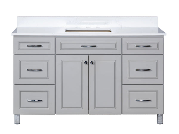 All Wood 54 inch Bathroom Vanity Cabinet with Quartz Countertop
