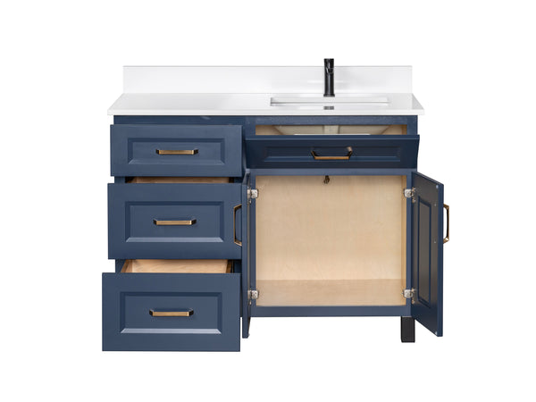Blue Bathroom Cabinet with Gold Hardware Available in Various Sizes Offset Sink