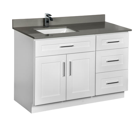 48-inch Offset Bathroom Vanity in White. Right Offset or Left Offset Sink Bathroom Cabinet Available for Purchase. 